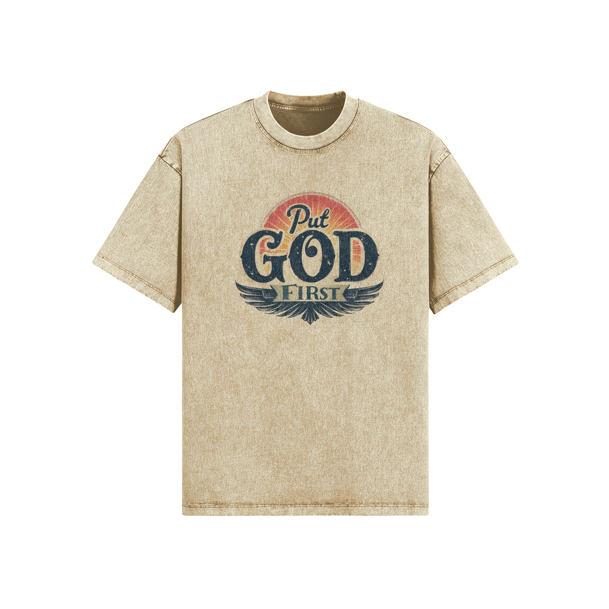 Put God First Unisex Oversized Snow Wash T-shirt