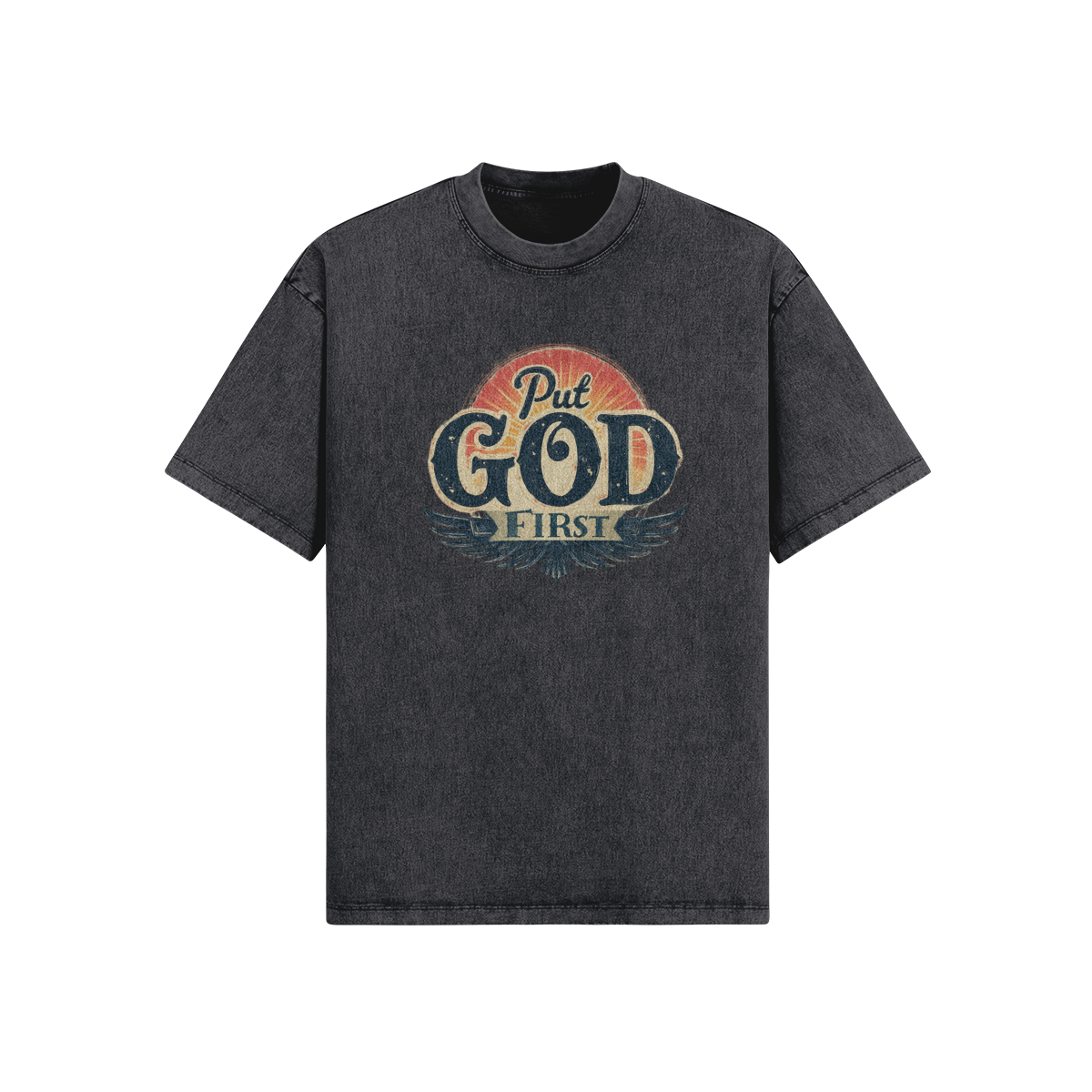 Put God First Unisex Oversized Snow Wash T-shirt