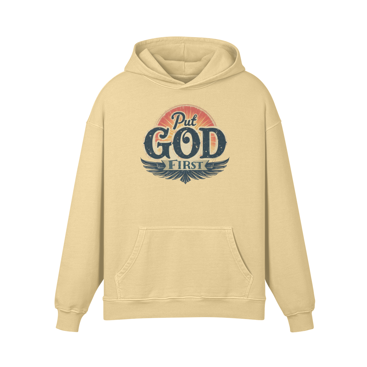 Put God First Unisex Super Heavyweight Oversized Retro Hoodie